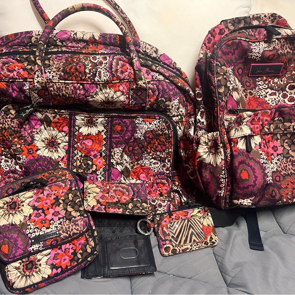 Vera Bradley Rosewood Multicolor Floral Travel Bag Set